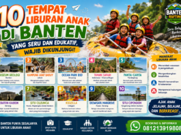 Sedang mencari tempat liburan anak di Banten? Simak rekomendasi 10 destinasi terbaik, mulai dari pantai, wisata alam, hingga serunya rafting di Banten Rafting Ciberang yang cocok untuk keluarga. Gambar dibuat oleh ChatGPT