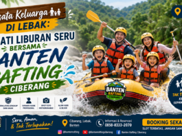 Sedang mencari wisata keluarga di Lebak? Nikmati pengalaman rafting di Sungai Ciberang bersama Banten Rafting. Aman untuk pemula, cocok untuk keluarga, komunitas, dan rombongan sekolah. Gambar dibuat oleh ChatGPT.